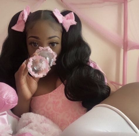 Kawaii, Black Doll Aesthetic, Black Girls Pink Aesthetic, Kawaii Black Women, Soft Pink Aesthetic, Pretty Pink Princess, Doll Aesthetic, Black Femininity, Candy Girl