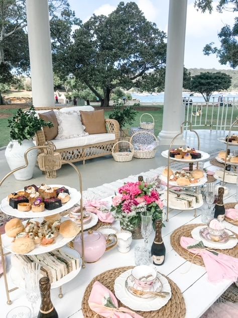 high tea catering sydney 50th High Tea Party, Boho High Tea Party, Tea Party Location, Tea Party Catering, High Tea Party Set Up, Tea Bar Ideas Bridal Showers, Hosting High Tea, High Tea Place Settings, Garden Afternoon Tea