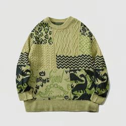 Unique Streetwear, Harajuku Clothes, Retro Fashion Outfits, Streetwear Collection, 90s Fashion Men, Retro Fashion Women, Egirl Outfits, Dinosaur Pattern, Loose Pullover