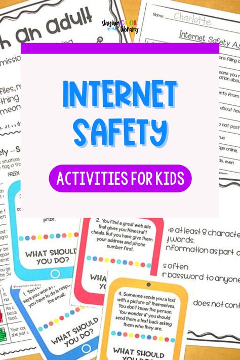 Internet Safety Lessons Elementary, Tech Activities Elementary, Safety Games For Kids, Internet Safety Worksheet, Online Safety Activities, Internet Safety Lessons, Digital Literacy Activities, Internet Safety Activities, Teaching Safety