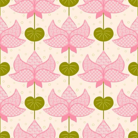 Vector japanese lotus seamless pattern p... | Premium Vector #Freepik #vector #flower-texture #seamless-floral #floral-pattern #floral-illustration Lotus Flower Pattern Design, Pink Seamless Pattern, Floral Background Pink, Chinese Lotus Flower, Wallpaper Texture Seamless, Lotus Illustration, Chinese Lotus, Digital Fashion Design, Lotus Motif