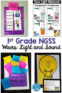 First Grade Waves: Light and Sound Unit covering NGSS standards 1-PS4-1, 1-PS4-2, 1-PS4-3, and 1-PS4-4. Vocabulary, activities, and more to help you teach these standards. Learn about sound as vibrations, light as illumination, how light behaves, and communicating with light and sound. 1st Grade Light And Sound Activities, Sound And Light First Grade, Light And Sound First Grade, 1st Grade Science Experiments, Shadow Lessons, Project Based Learning Middle School, First Grade Projects, Shadow Activities, Sound Activities