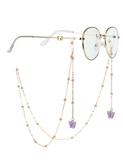 Multicolor  Collar  Iron  Glasses Chain Embellished   Women Accessories Cute Glasses Accessories, How To Make A Glasses Chain, Gold Glasses Chain, Chains For Glasses, Glasses Chains Aesthetic, Round Glasses With Chain, Glasses Accessories Chain, Glasses Chain Beads, Glasses Chain Fashion