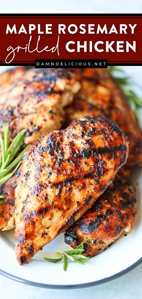 MAPLE ROSEMARY GRILLED CHICKEN, summer grilling recipes, dinner ideas Maple Rosemary Chicken, Gluten Free Bbq Recipes, Rosemary Grilled Chicken, Light Chicken Recipes, Rosemary Marinade, The Best Grilled Chicken, Marinade Chicken, Best Grilled Chicken, Summer Foods