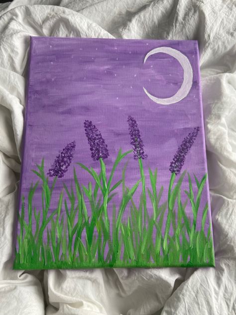 Easy Lilac Painting, Easy Purple Flower Painting, Purple Background Painting Ideas, Easy Purple Painting Ideas On Canvas, Lilac Painting Easy, Purple Flower Painting Easy, Purple Easy Paintings, Spring Easy Drawings, Painting Ideas Lavender