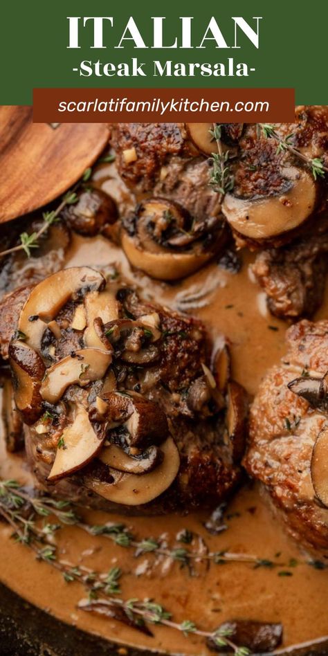 Steak Marsala is a delicious and easy dinner recipe, made start to finish in an hour. Juicy steaks are served in a savory marsala sauce with mushrooms that perfectly completes the dish. Steak One Pot Meals, Filet Marsala Recipe, Mushroom Marsala Sauce For Steak, Steak For Dinner Ideas, Beef Marsala Recipes, Marry Me Steak, Marsala Mushroom Sauce, Recipes With Beef Steak, Red Meat Recipes Dinners