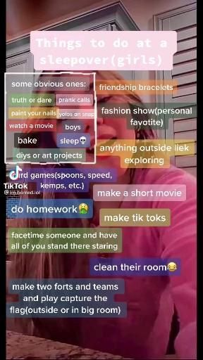 How To Get Ready For A Sleepover, Fun Things For A Sleepover, Things To Da At A Sleepover, Cool Things To Do At Sleepovers, Things To Take To A Sleepover, What To Do On Sleepovers Ideas, Things To Do At A Sleepover Party, Things To Get For A Sleepover, Good Ideas For Sleepovers