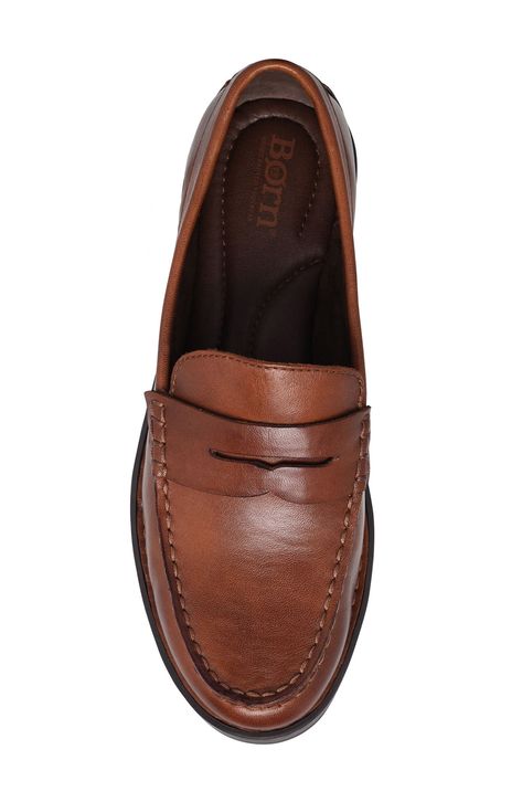 A chunky platform with playfully sculpted lugs boosts this leather penny loafer detailed with moc-toe stitching and a subtle debossed logo at the ankle. 1 1/2" heel Cushioned insole Leather upper/textile lining/rubber sole Imported Dressy Loafers Women, Business Loafers Outfit, Brown Leather Loafers Womens Outfit, Loafers With Jeans Women, Women’s Loafers, Lug Sole Loafers Outfit, Penny Loafer Outfits Women, Brown Loafers Women, Brown Loafers Outfit Women