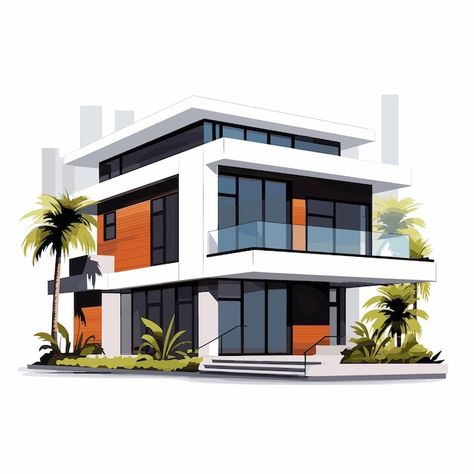 Vector exterior of the residential house... | Premium Vector #Freepik #vector #house-illustration #house-outside #suburban #villa Vector House Illustration, Home Cartoon Houses, Villa Drawing, Mansion Illustration, Villa Illustration, Modern House Illustration, House Illustration Vector, House Animated, Home Vector