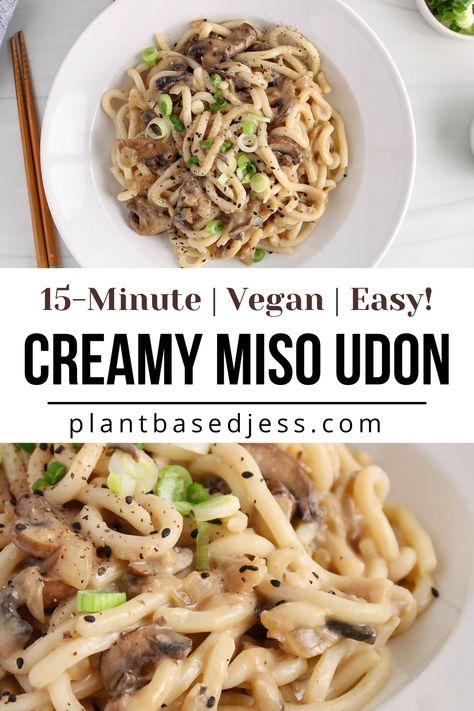 View on a bowl of creamy miso udon. Essen, Vegan Udon Noodles, Vegan Udon, Miso Udon, Mushroom Miso, Udon Noodles Recipe, Udon Recipe, Miso Recipe, Noodle Dinner