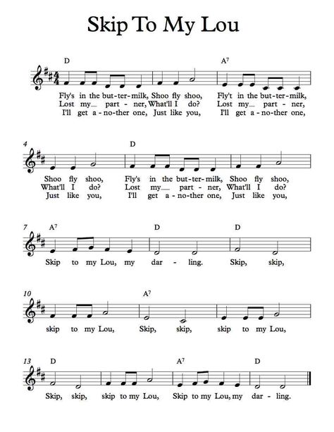 Free Sheet Music - Free Lead Sheet - Skip To My Lou Kindergarten Songs, Classroom Songs, Nursery Songs, Skip To My Lou, Great Song Lyrics, Ukulele Music, Learn Violin, Violin Sheet Music, Lead Sheet