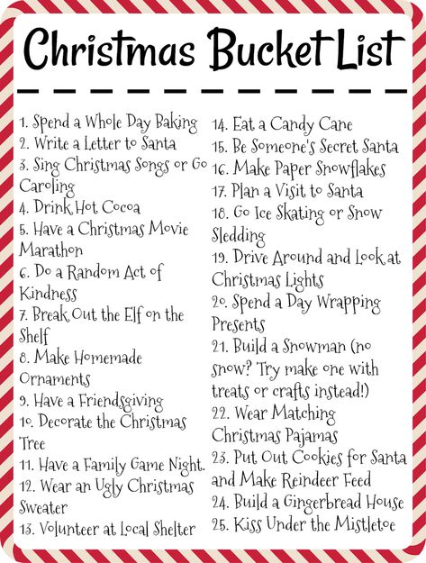 Natal, Ultimate Christmas Bucket List, Christmas Season Bucket List, Days Of Christmas, Christmas Bucket List For Toddlers, Christmas Todo List, Things To Do On Christmas Eve, 25 Days Of Christmas Ideas, Christmas Celebration Ideas