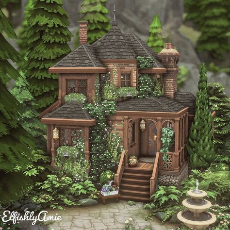 Cottage Ideas Exterior, Sims 4 Houses Witchy, Witch Bloxburg House, Witch Cottage Bloxburg, Sims Witch Cottage, Witchy Sims House, Houses Inspiration Exterior, Cute Sims Cottage, Sims 4 Witches Cottage