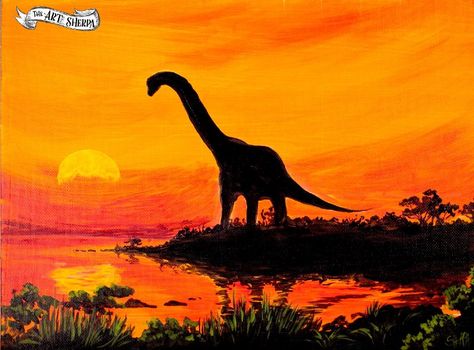 Painting For Beginners Videos, Dinosaur Painting, Painting Tutorial For Beginners, Animal Paintings Acrylic, Canvas Painting For Beginners, Sunset Canvas Painting, The Art Sherpa, Kids Canvas Art, Easy Acrylic Painting