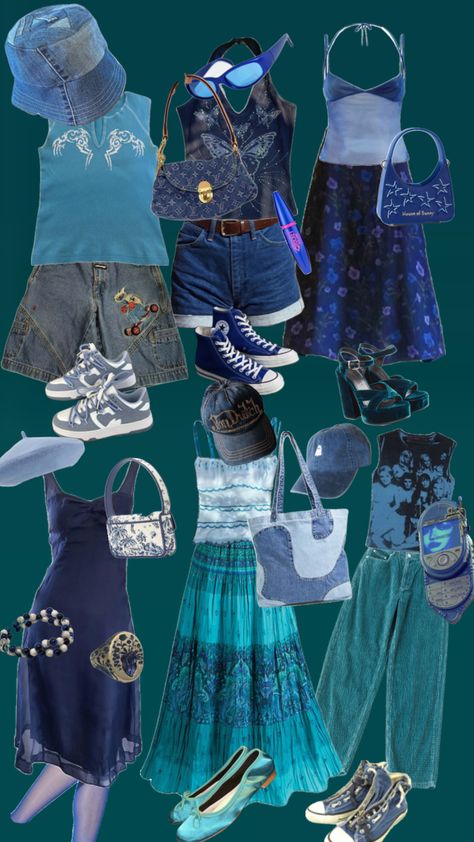 #outfits #fashion #clothes #clothing #blue #bluefashion Crowcore Outfit, Hippie Summer Outfits, Core Clothes, Descendants Oc, Shuffles Outfits, Teal Outfits, Fantasy Outfit, Blue Outfits, Goblin Core