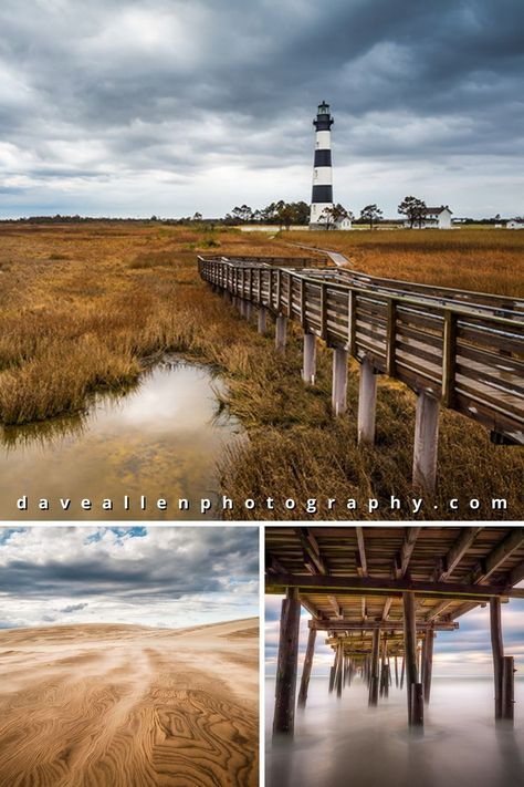 A stormy afternoon under dramatic skies at Bodie Island Lighthouse near Nag's Head, NC, on the Outer Banks of North Carolina. Nature, Nc Lighthouses, Lighthouse Landscape, Crawdads Sing, Nc Photography, Bodie Island Lighthouse, Dave Allen, Epic Photography, Outer Banks North Carolina