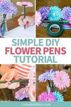 Diy Flower Pens, Flower Pens Diy, Flower Pens Bouquet, Diy Paper Flowers Easy, Flower Alternatives, Paper Flowers Easy, Pens Cute, Easy Diy Mother's Day Gifts, How To Make Flower