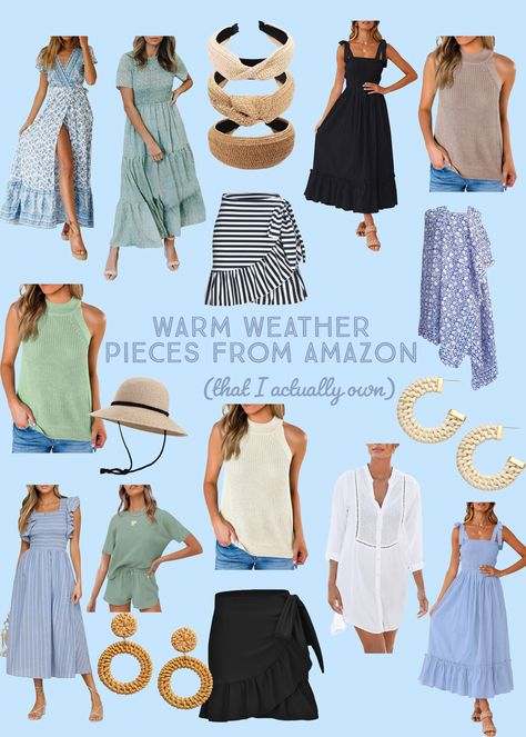 Amazon Summer Outfits, Khaki And Green, Earrings Tops, Black Wrap Skirt, Outfits Amazon, Navy Swimsuit, Comfortable Headbands, Spring Clothing, Amazon Dresses