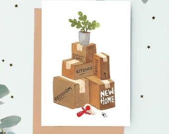New Home Card, Moving Cards, New Home Cards, Art And Nature, Home Card, Moving Home, Gouache Illustrations, Moving Boxes, Waste Free