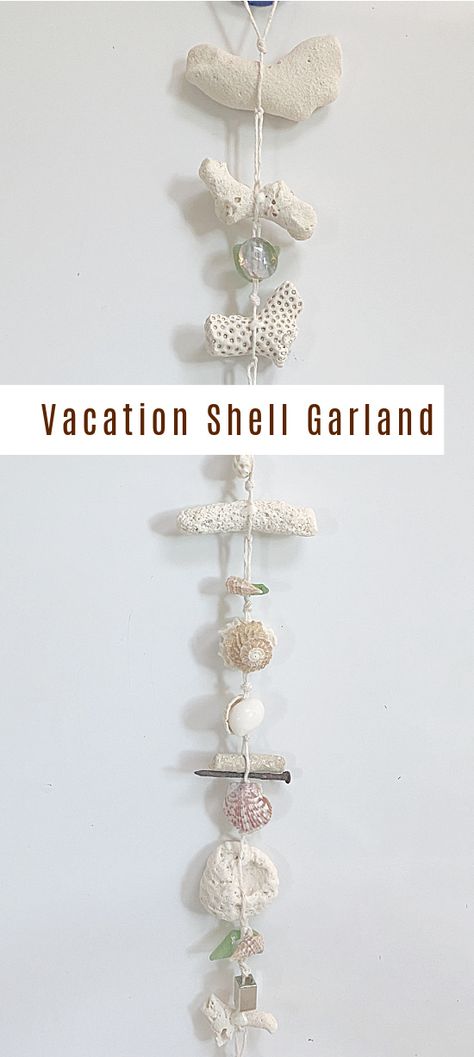 Driftwood Garland Ideas, Seashell Diy Decor, Shell Garland Diy, Seashell Garland, Shell Garland, Beach Christmas Decorations, Rusty Nails, How To Make Garland, Sea Shells Diy