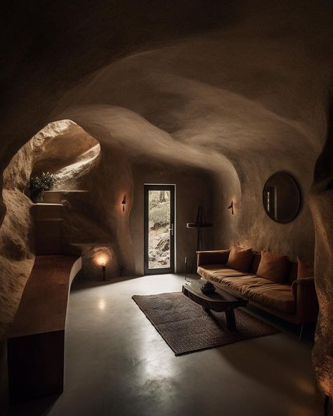 Stone Age Interior Design, Cave Like Bedroom, Cave Style Interior, Cave Like Bathroom, Cave Inspired Interior, Cave Like Interior, Cave Bedroom Aesthetic, Cave Room Aesthetic, Cave Home Aesthetic