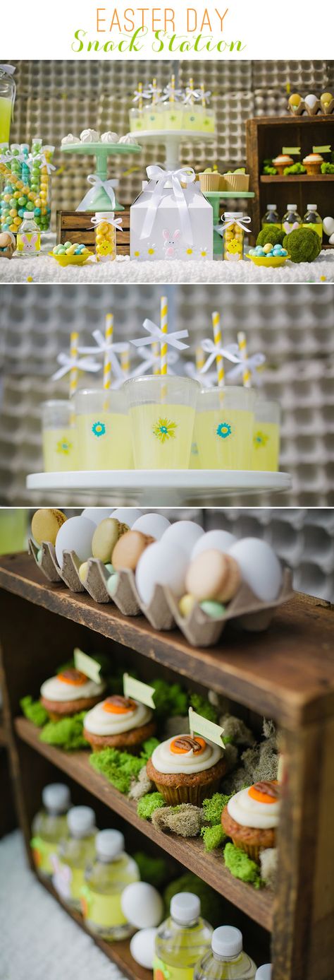 Easter Brunch Snack Station – Treats, Egg Carton Backdrop & Gable Box Favor Craft | with @christcn  #brunch #easter #eggcartoncrafts Easter Morning Breakfast, Easter Brunch Outfit, Easter Snack, Brunch Easter, Easter Party Food, Snack Station, Easter Entertaining, Traditional Easter, Easter Snacks