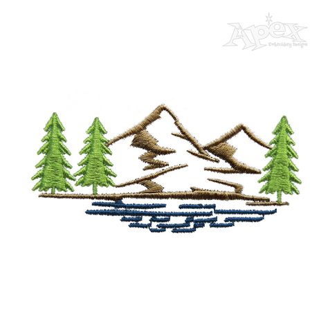 Mountain Scene Embroidery Design Nature, Mountains Embroidery Pattern, Embroidered Scenery, Embroidery Mountains, Nature Embroidery Designs, Scene Embroidery, Beginning Embroidery, Nature Embroidery, Embroidered Bracelet