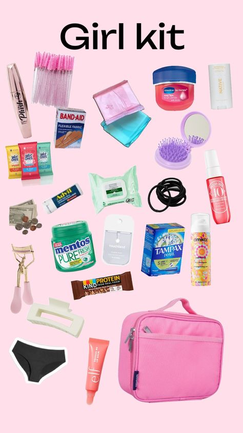 #Girl kit#Emergancy kit#Periods#Back to school What Should I Put In My School Bag, Things You Must Have In Your School Bag, What To Put In A School Emergency Kit, Self Care Bag For School, What To Pack In A Sleepover Bag, Aesthetic Period Kit, Period School Kit, Lululemon Bag Essentials, Preppy School Emergency Kit