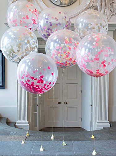 Confetti Balloon Jumbo Latex Balloon Filled with Multicol... https://smile.amazon.com/dp/B01NCS8SJD/ref=cm_sw_r_pi_dp_x_FoFKyb5CEZPC3 Clear Balloons With Confetti, Confetti Balloons Birthday, Filled Balloons, Pretty Balloons, Deco Ballon, Giant Balloon, Bubblegum Balloons, Transparent Balloons, Jumbo Balloons