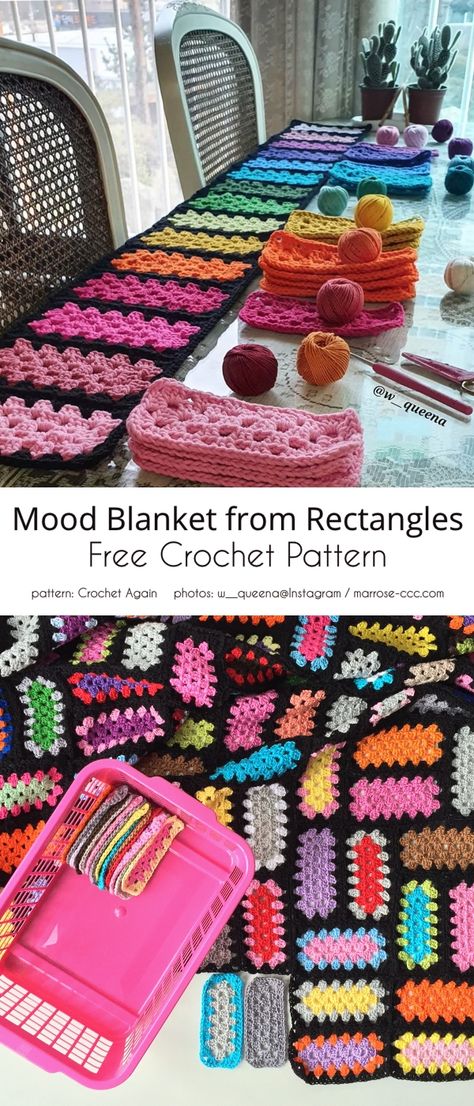 Mood Blanket Free Crochet Patterns Diagonal Granny Square Blanket, Crochet Granny Square Blanket Pattern Free, Funky Crochet Patterns, Crochet Scrap Yarn Projects, Crochet Triangle Pattern, Mood Blanket, Granny Square Crochet Patterns, Blanket Ideas, Crochet Quilt