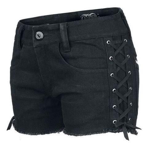 0 Goth Bottoms, Styl Goth, Goth Shorts, Lace Up Shorts, Stretchy Jean Shorts, Casual Goth, Street Punk, Estilo Rock, Future Clothes