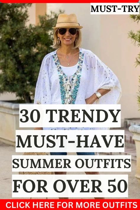Top 30 Best Summer Outfits for Women Over 50 - Discover Ageless Style! 82 Fashion Over Fifty Summer, Cute Casual Summer Outfits For Women Over 50, Outfits For Over 50 Women Casual, Summer Looks Over 50, Cute Outfits For Older Women Over 50, Summer Outfits For Older Women Over 50, Beach Fashion For Women Over 40, Over 50 Beach Outfits, How To Wear Kimono Outfit Ideas Summer