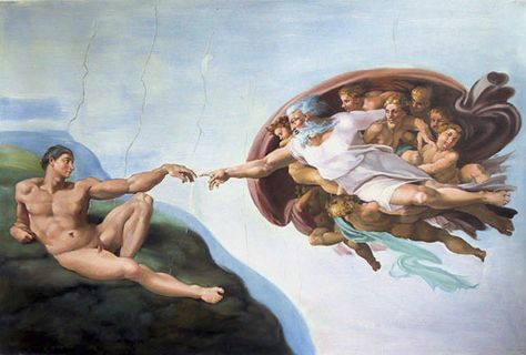 Michelangelo - The Creation of Adam Drawing God, Edge Of The Universe, Pagan Religions, The Creation Of Adam, Creation Of Adam, Brain Stem, Rennaissance Art, Funny Random, History Nerd