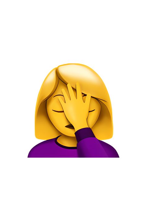 The emoji 🤦‍♀️ Woman Facepalming depicts a female character with her right hand placed on her forehead in a gesture of frustration or disappointment. She has a neutral expression on her face, with her eyes closed and her mouth slightly open. She has long hair that falls on her shoulders and wears a shirt with a collar. The emoji is presented in a yellow skin tone, but it is available in different skin tones depending on the platform used. Disappointed Face, Neutral Expression, Lego Hotel, Emojis Iphone, Apple Emojis, Emoji Meanings, Yellow Skin Tone, Hands On Face, Hand On Head