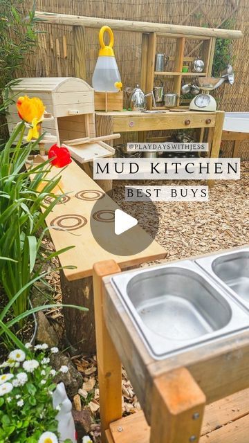 Nursery Mud Kitchen Ideas, Covered Mud Kitchen, Sandpit Mud Kitchen, Mud Kitchen From Old Furniture, Mud Kitchen Play Area, Forest School Mud Kitchen, Mud Garden For Kids, Mud Kitchen Potion Making, Mud Kitchen Organization