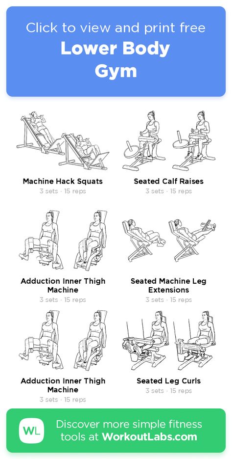 Gym Workouts Beginner Machines, Gym Workout Lower Body Women, Body Workouts For Women Gym, Leg Routine Gym Machine, Workouts Lower Body Gym, Gym Workouts To Get Toned, Women Gym Machine Routine, Machine Only Leg Workout, Leg Machines At Gym Workout Routines