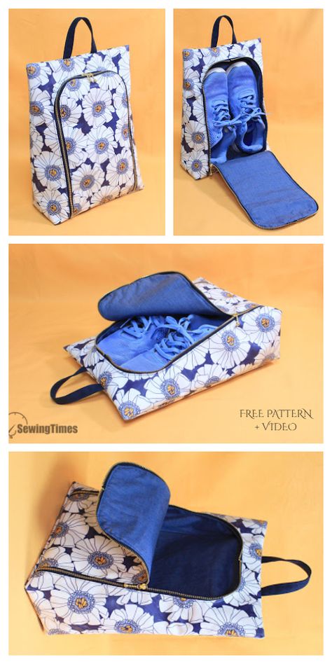 DIY Travel Shoe Bag Free Sewing Pattern + Video | Fabric Art DIY Sew Ins, Bag Free Sewing Pattern, Travel Shoe Bag, Sewing Tutorials Bags, Shoe Bags For Travel, Travel Sewing, Ornaments Homemade, Sewing To Sell, Diy Bag Designs