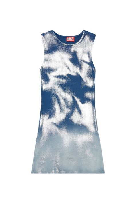 Women's Short knit dress with metallic effects | Blue Blue Metallic Dress, Diesel Dress, Silver Clothes, Short Knit Dress, Diesel Dresses, Diesel Denim, Bleached Denim, Knitwear Dress, Mini Dresses Online