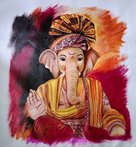 ganpati Bappa acrylic painting  36"×36  insta id @artanisha0.2 Ganpati Bappa Acrylic Painting, Drawing Of Ganpati Bappa, Ganpati Paintings Acrylics, Ganesh Art Paintings Acrylics, Ganesh Acrylic Painting, Ganpati Bappa Painting, Ganpati Canvas Painting, Ganpati Bappa Drawing, Ganpati Paintings