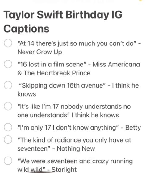 Taylor Swift Birthday Instagram Captions, Taylor Swift Captions Instagram Lover, 2023 Lyric Captions, Taylor Birthday Captions, Taylor Swift 17 Lyrics, Taylor Swift Birthday Captions Instagram, Taylor Swift 16th Birthday Captions, Birthday Lyrics Captions, Taylor Swift Bday Captions