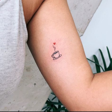 Coffee Cup Tattoo Small, Espresso Tattoo, Cup Of Tea Tattoo, Coffee Cup Tattoo, Tiny Tattoos With Meaning, Tattoo Cafe, Tea Tattoo, Cup Tattoo, Sketch Style Tattoos