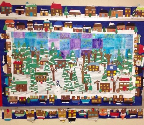 17 Winter Bulletin Boards to Celebrate the Season Winter Mural, Collaborative Mural, Art Sub Lessons, Winter Board, Bulletin Boards Theme, Winter Bulletin, Wide Art, Winter Bulletin Boards, Autumn Leaves Art