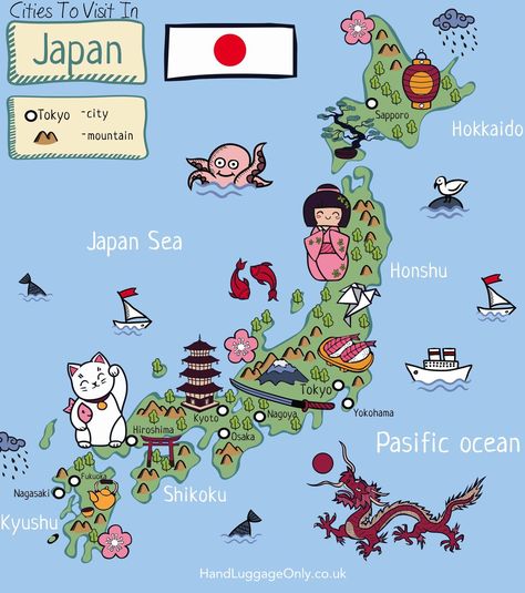Cities To Visit In Japan. Via Hand Luggage Only Tourist Aesthetic, Bahasa Jepun, Materi Bahasa Jepang, All About Japan, Japan Map, Japanese Language Learning, Japan Travel Tips, Go To Japan, Japan Travel Guide