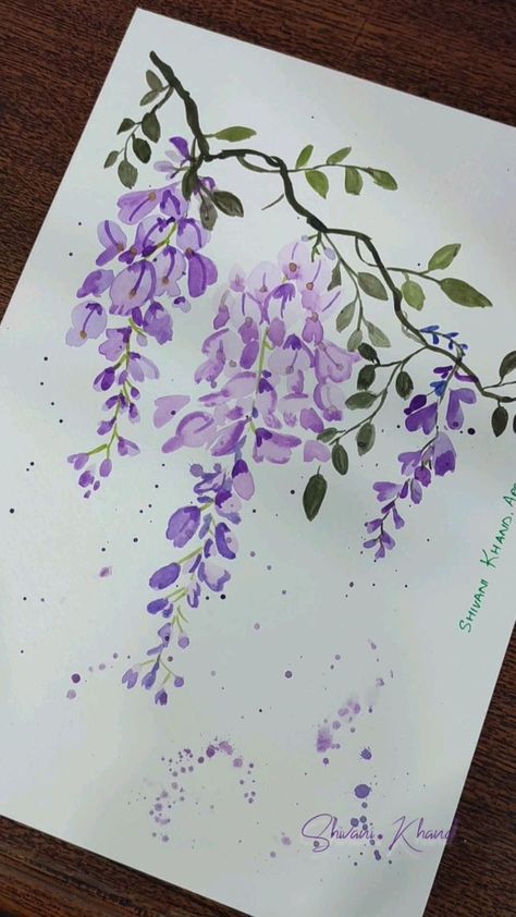 Wisteria Watercolor, Watercolor Flowers Tutorial, Tiled Shower, Watercolor Paintings For Beginners, Diy Watercolor Painting, Cat Air, Soyut Sanat Tabloları, Lavender Flower, Watercolor Paintings Easy