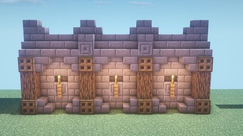 Minecraft wall design House Wall Design Minecraft, Walls Design Minecraft, Wall Design Ideas Minecraft, Mc Wall Design, Minecraft Fallout Vault, Minecraft Castle Wall Ideas, Minecraft Castle Wall Designs, Castle Wall Minecraft, Castle Walls Minecraft