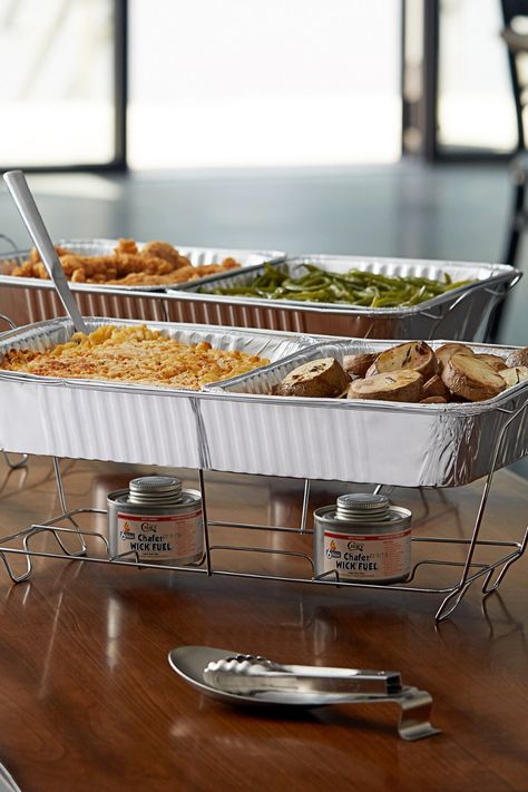 The big game fast approaches, but how will you serve your hot foods and keep them warm? One of the best ways is to use a chafing dish. A favorite of caterers and buffets, chafers can keep food warm for hours, but can be expensive. That's why we stock several types of disposable chafers! Much less expensive and with hardly any cleanup needed, disposable chafers will keep your food warm from kickoff till games end! Full kits that include serving utensils also available! Buffet Warmer Ideas, Chafing Dishes Ideas, Diy Food Warmer Buffet, Keeping Food Hot At Party, Keep Food Hot At Party, How To Keep Food Hot At A Party, Disposable Chafing Dish Display Ideas, Chafing Dish Display Ideas Party, Diy Food Warmer Ideas