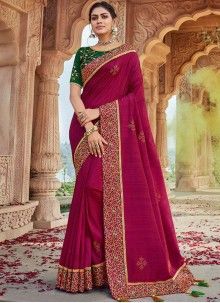 Buy Faux Georgette Embroidered Designer Saree in Green Online Maroon Saree, South Silk Sarees, Blouse Saree, Satin Saree, Half Sleeve Blouse, Heavy Embroidery, Art Silk Sarees, Printed Saree, Saree Fabric