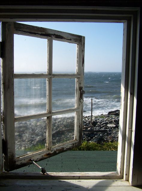 The cottage is in Port Clyde, Maine and looks out to the ocean facing Monhegan Island. Monhegan Island, Cottages By The Sea, The Planet Earth, Cottage By The Sea, Movie Set, House By The Sea, Seaside Cottage, Looking Out The Window, Beautiful Windows