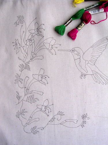 Tote bag to embroider Eco cotton Humming Bird Flowers CSOO33 Tela, Freestyle Embroidery, Punch Embroidery, Embroider Ideas, Birds Embroidery Designs, Basic Embroidery, Embroidery Wall, Embroidery Wall Art, Regency Dress