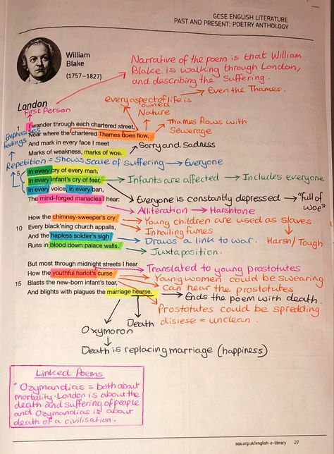 London Annotations London Annotations, How To Annotate Poems, London Poem Annotations, London Poem Analysis Grade 9, London Annotated Poem, Poetry Anthology Gcse Annotations, London Poem Analysis, Ozymandias Annotations, Annotating Poems